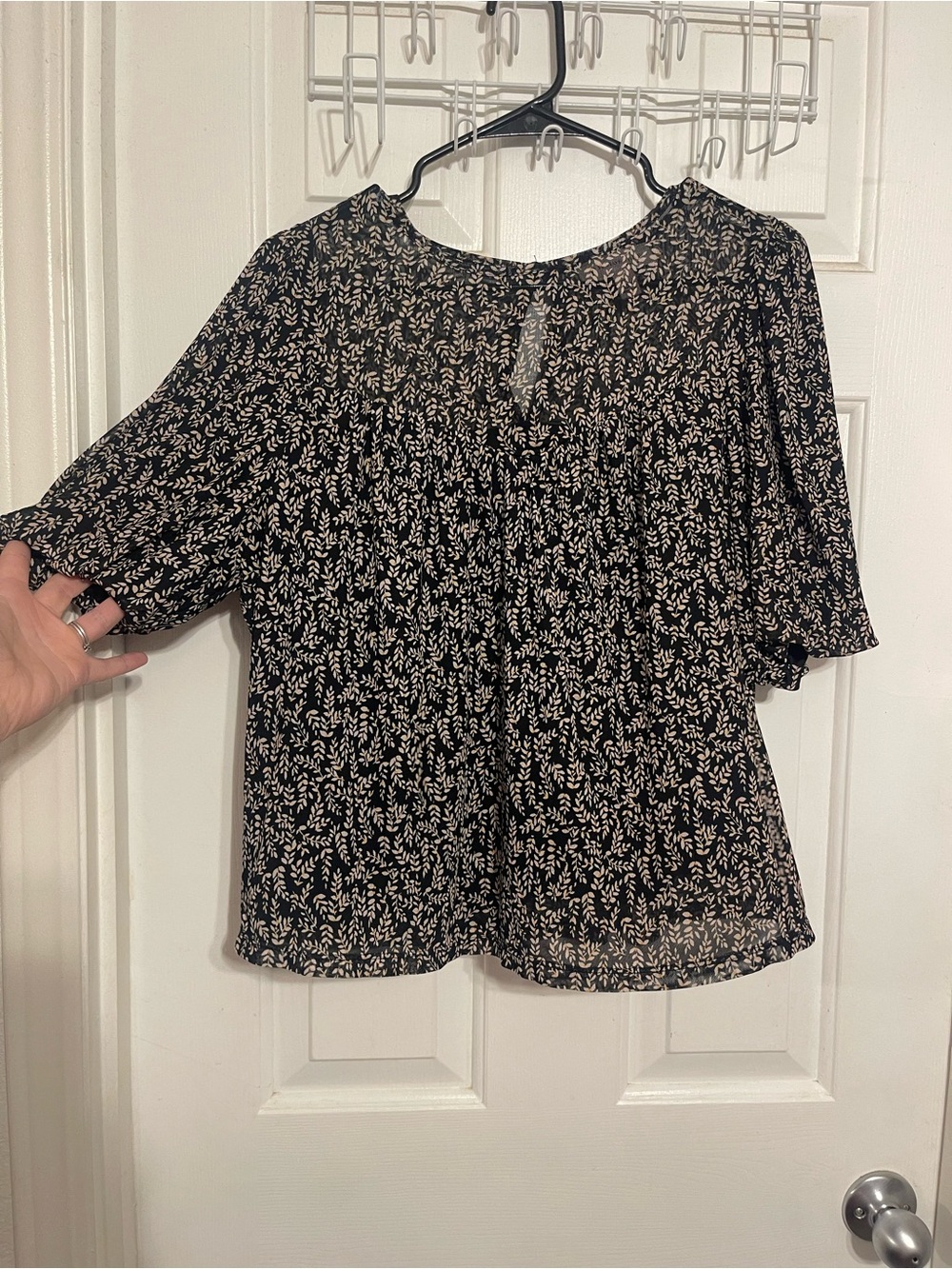 Women's Black Floral Puff-Sleeve Blouse double layered